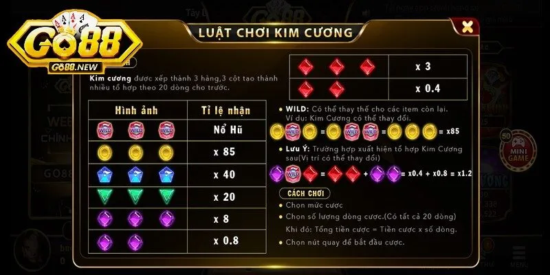 Hướng dẫn chơi game Kim Cương Go88 cực dễ cho tân thủ 2 Nắm rõ quy tắc chơi và xác định tỷ lệ trả thưởng trước khi tham gia