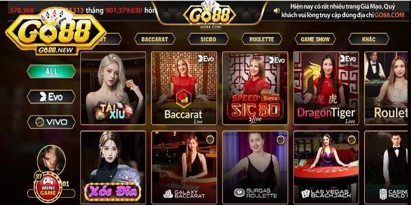 Live Casino tại Go88 mang đến vô vàn siêu phẩm không thể bỏ qua