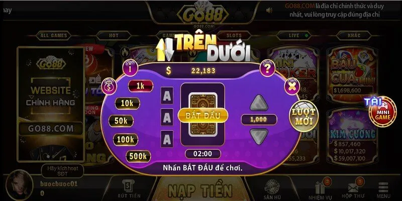 Mini game Trên dưới Go88 - Trải nghiệm online đỉnh cao 1 Anh em sẽ cảm thấy ấn tượng bởi những tính năng nổi bật mà tựa game sở hữu